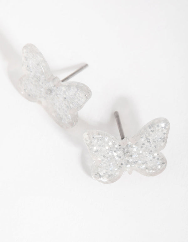Plastic Glitter Butterfly Stud Earrings