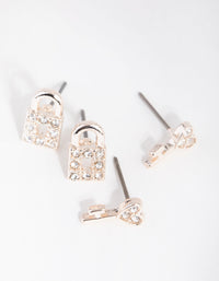 Rose Gold Lock and Key 2-Pack Stud Earring - link has visual effect only