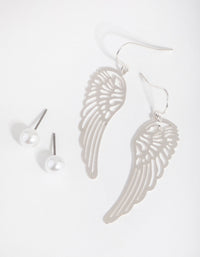 Silver Pearl Feather Drop Earrings - link has visual effect only