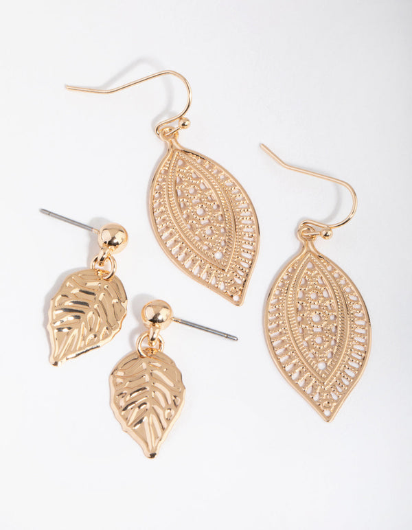 Gold Filigree Metal Leaf 2-Pack Earring