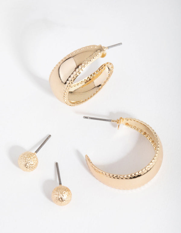 Gold Hoop Detailed 4-Pack Stud Earring