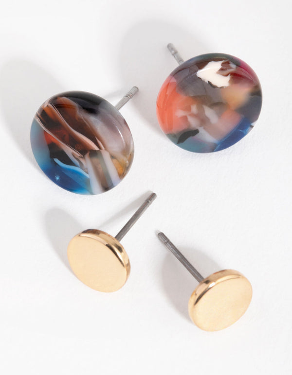 Gold Acrylic Disc 2-Pack Stud Earring