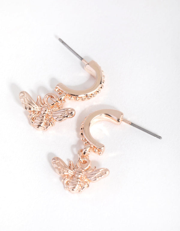 Rose Gold Mini Bee Huggie Earrings