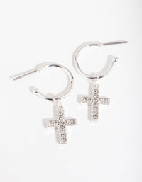 Silver Diamante Cross Huggie Earrings - link has visual effect only