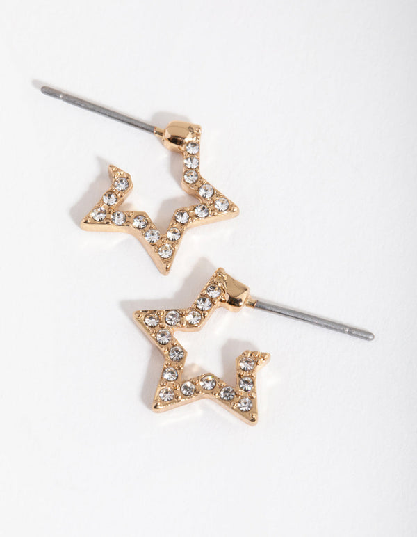 Gold Diamante Star Huggie Earrings