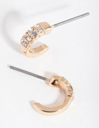 Gold Half Diamante Huggie Earrings - link has visual effect only