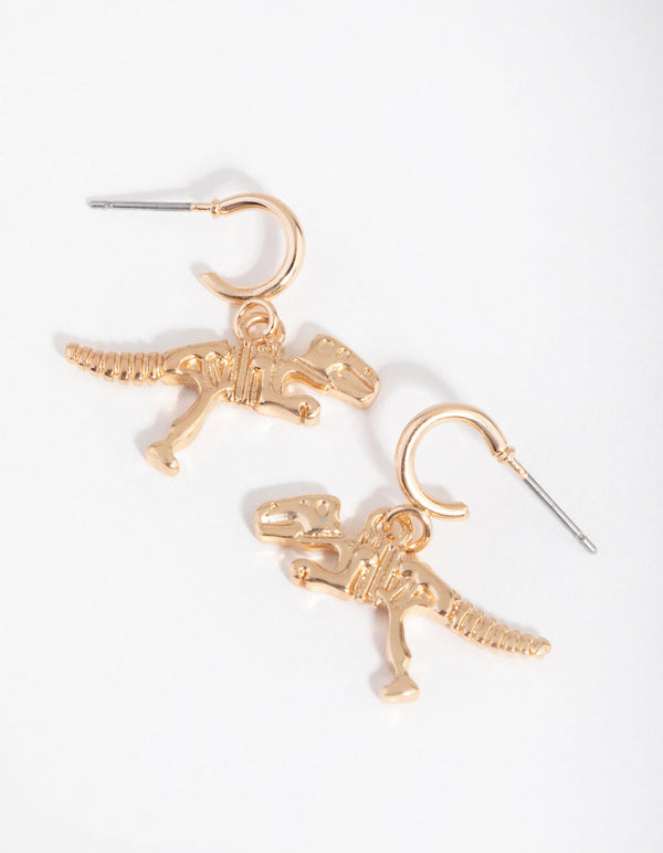 Gold T-Rex Huggie Earrings