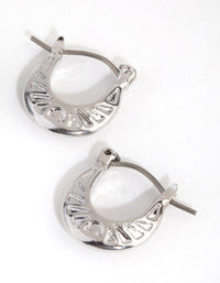 Rhodium Carved Huggie Earrings - link has visual effect only