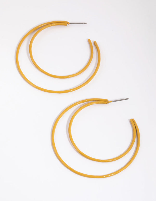Yellow Double Row Open Hoop Earrings
