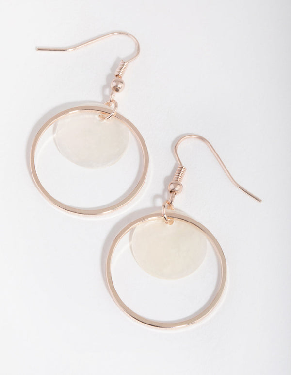 Rose Gold Open Faux Shell Disc Earrings