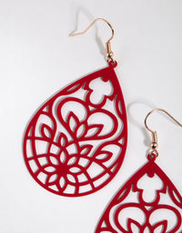 Red Stamp Flower Drop Earrings - link has visual effect only