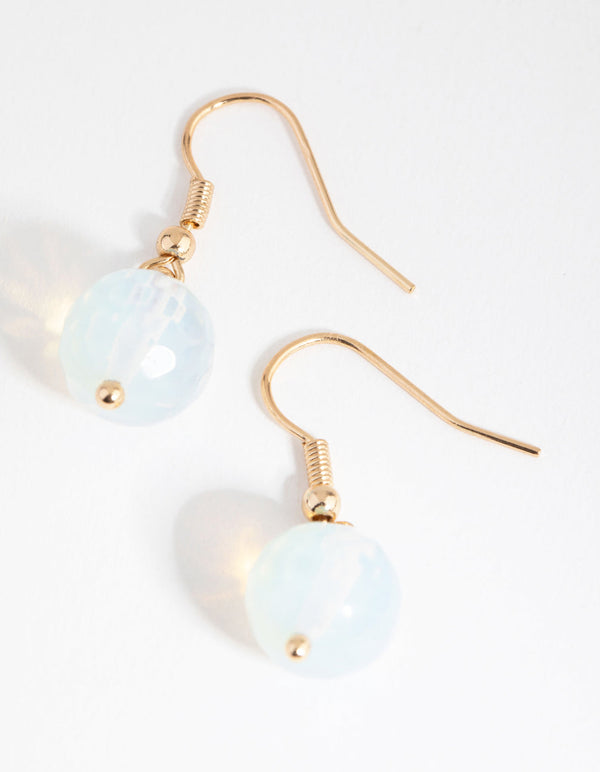 Gold Facet Moonstone Drop Earrings