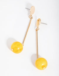 Gold and Yellow Swirl Ball Bar Drop Earrings - link has visual effect only