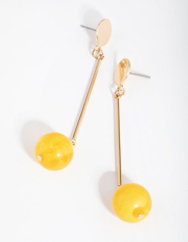 Gold and Yellow Swirl Ball Bar Drop Earrings