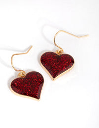 Gold Glitter Heart Drop Earrings - link has visual effect only