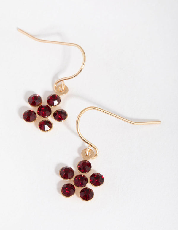 Gold Sweet Diamante Flower Drop Earrings