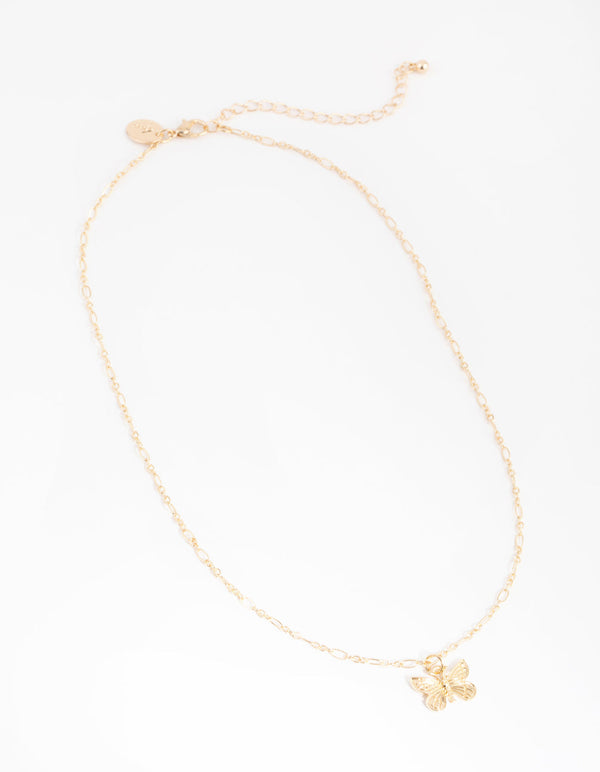 Gold Diamond-Cut Chain Butterfly Necklace