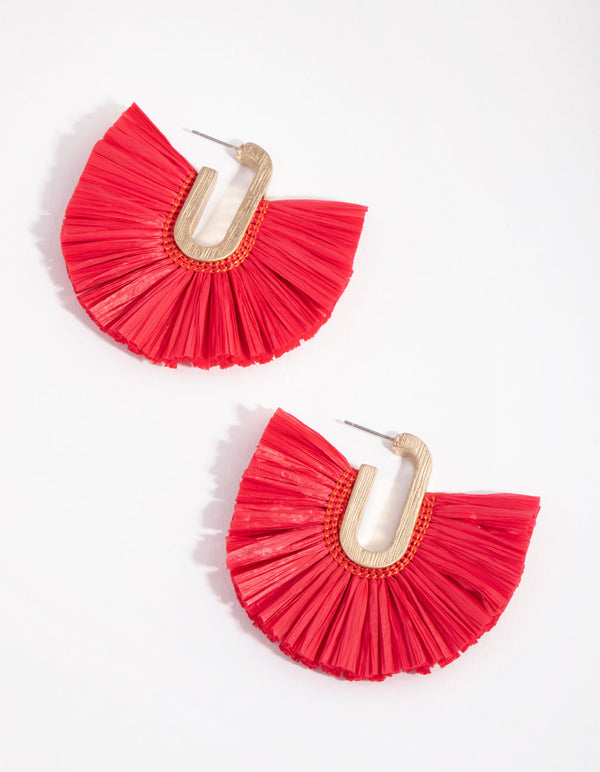 Gold Small Rafia Fan Hoop Earrings
