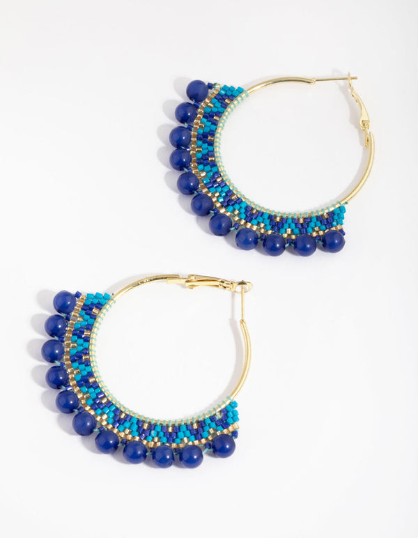 Gold Mixed Bead Fan Hoop Earrings