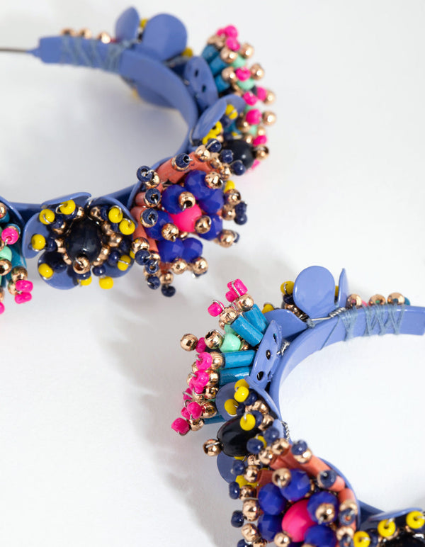 Beaded Flower Border Hoop Earrings