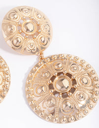 Gold Large Engraved Circle Drop Earrings - link has visual effect only