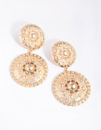Gold Large Engraved Circle Drop Earrings - link has visual effect only