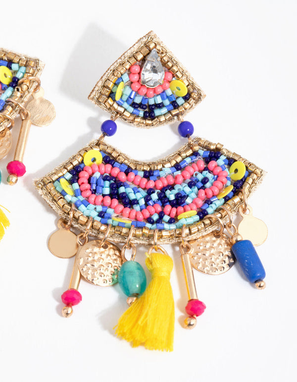 Beaded Colourful Tassel Drop Earrings