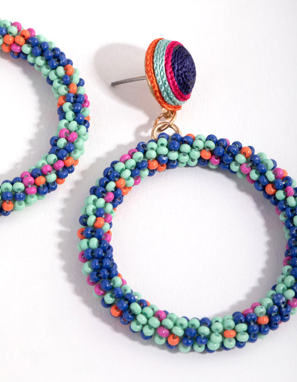 Seedbead Blue Sprinkles Circle Drop Earrings