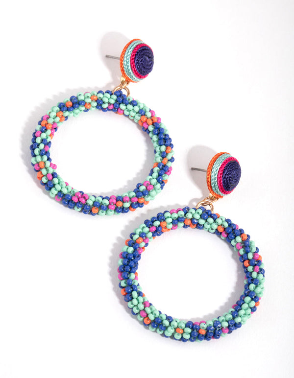 Seedbead Blue Sprinkles Circle Drop Earrings