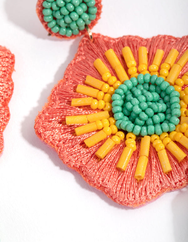 Seed Bead Statement Flower Drop Earrings