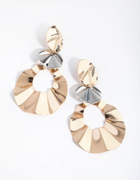 Mixed Metal Dinted Circle Drop Earrings - link has visual effect only