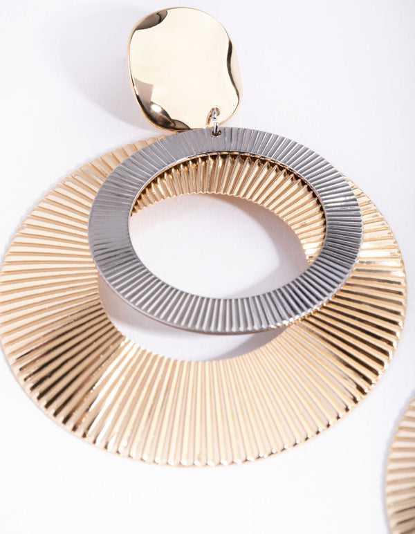 Mixed Metal Textured Circle Drop Earrings