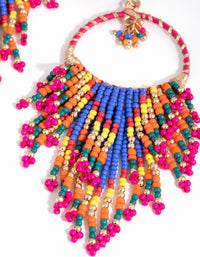 Beaded V Tassel Drop Earrings - link has visual effect only