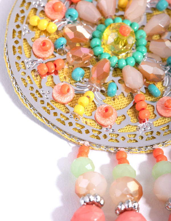 Large Beaded Circle Tassel Earrings