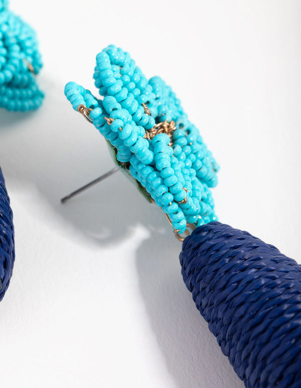 Beaded Flower Threadwrap Drop Earrings