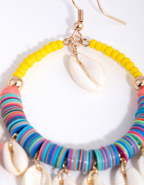 Beaded Shell Tassel Drop Earrings