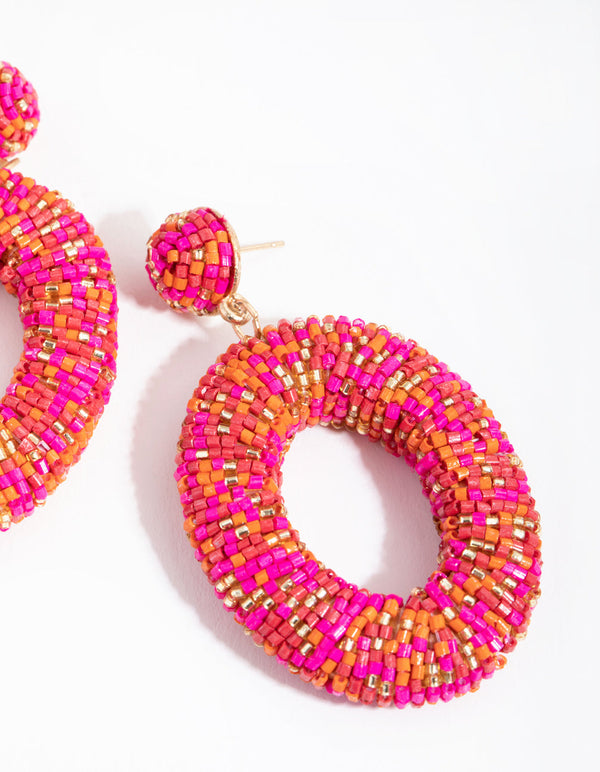Beaded Chunky Donut Drop Earrings