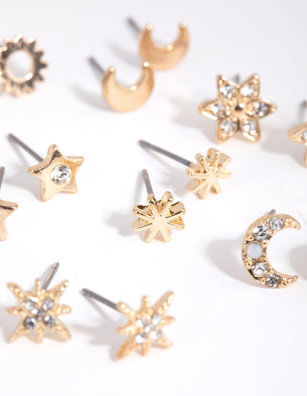 Gold Star and Moon Earring 8-Pack