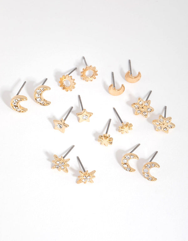 Gold Star and Moon Earring 8-Pack