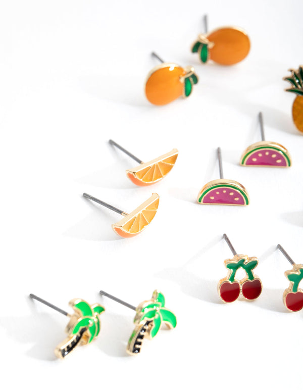 Gold Summer Fruit Enamel 8-Pack Earring
