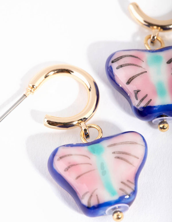 Gold Painted Butterfly Hoop Earrings