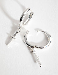 Silver Mini Dagger Huggie Earrings - link has visual effect only