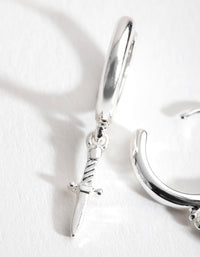 Silver Mini Dagger Huggie Earrings - link has visual effect only