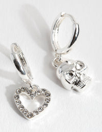 Silver Heart and Skull Huggie Earrings - link has visual effect only