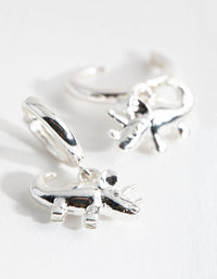 Silver Triceratops Huggie Earrings - link has visual effect only