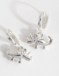 Silver Triceratops Huggie Earrings - link has visual effect only