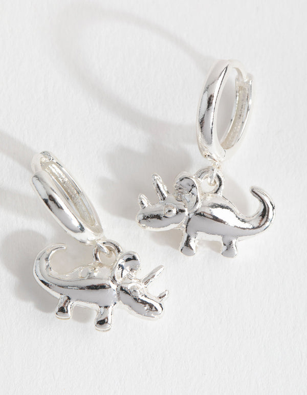 Silver Triceratops Huggie Earrings