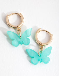 Gold Blue Acrylic Butterfly Huggie Earrings - link has visual effect only