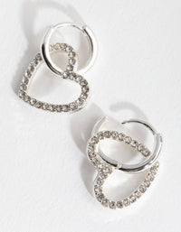 Silver Heart Diamante Huggie Earrings - link has visual effect only