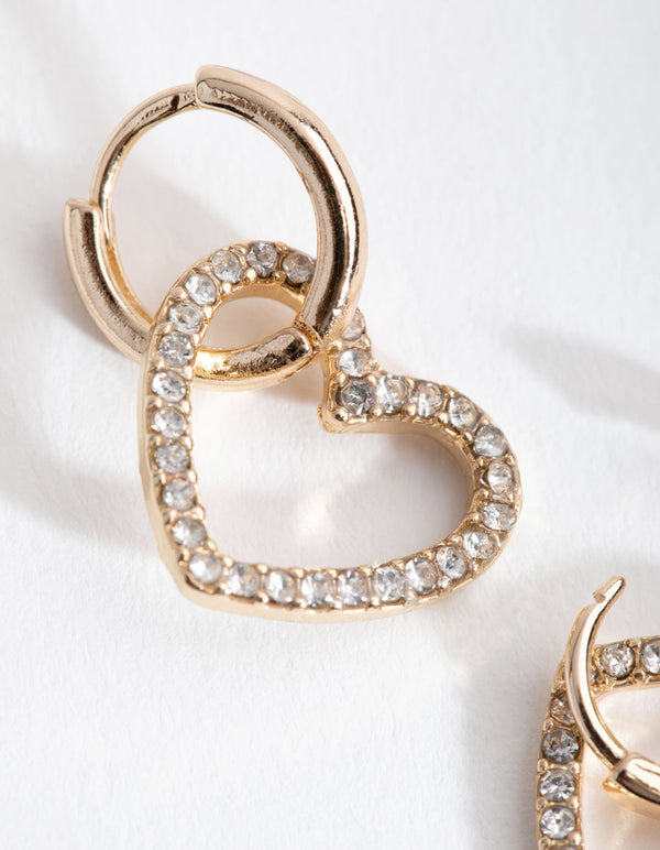 Gold Heart Diamante Huggie Earrings